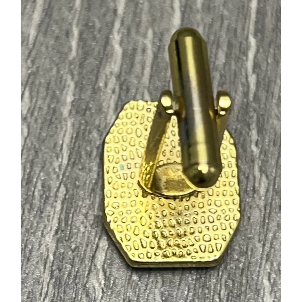 Classic Gold Tone‎ Cufflinks with Black Enamel Inlay - Octagonal Rectangle Shape